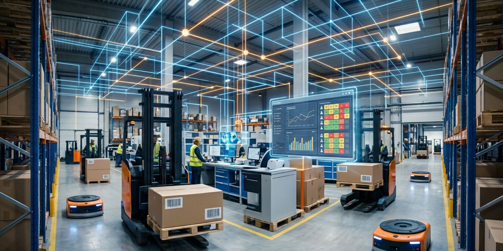 Digital warehouse management: Data visualization in a logistics hall for the control of contract logistics, flow of goods and process optimization